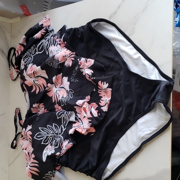 Zando Tankini Two Piece Swimwear Flouncy Top High Waisted Bottom Floral Size XXL - Picture 6 of 16